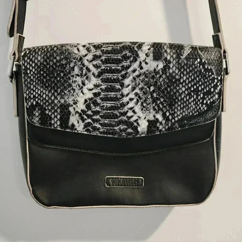 Vera Bradley double flap black and faux snake skin crossbody purse